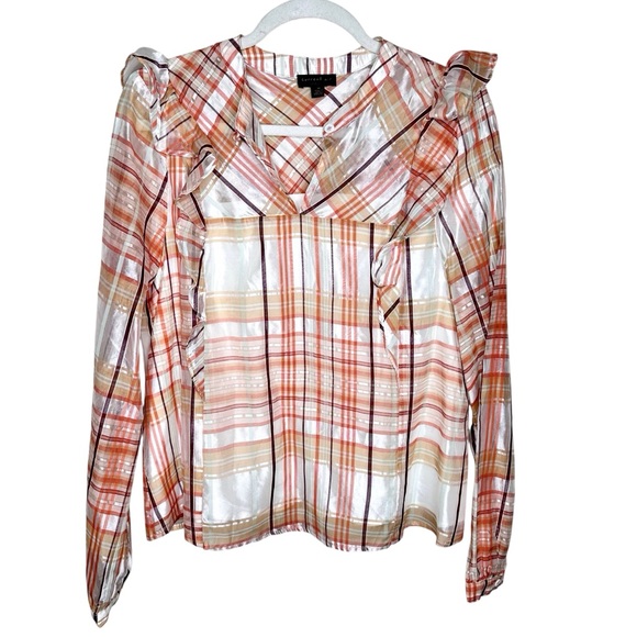 NWOT Anthropologie Polly Ruffled Peasant Blouse Plaid Top Medium - Picture 8 of 16